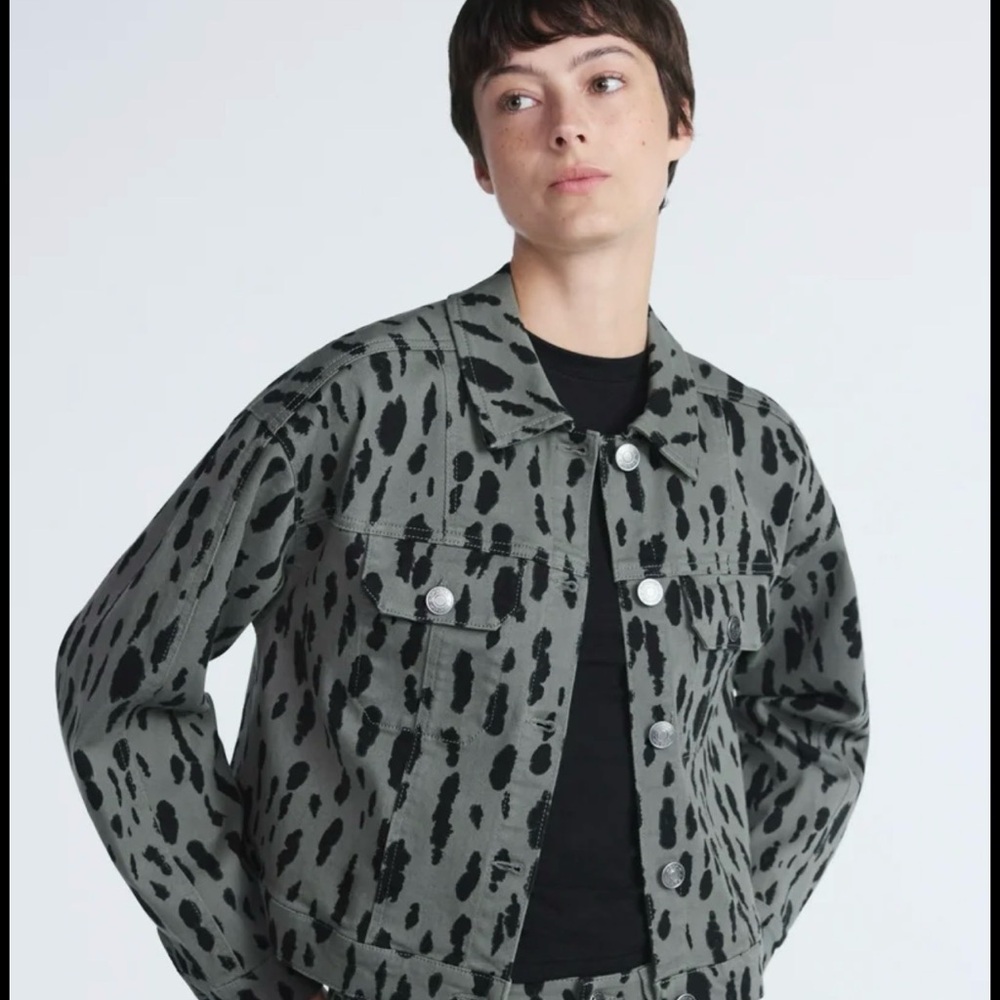 Printed Olive Green Jean Jacket